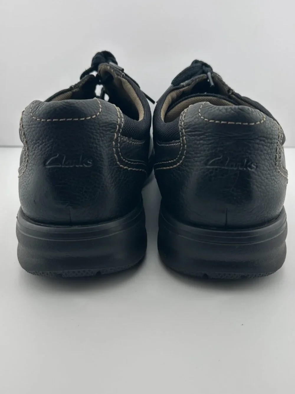 CLARKS BLACK LEATHER LIGHTWEIGHT CASUAL COMFORT LACE-UP MEN'S SHOES SIZE 13 M